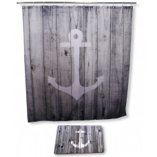 Goodbath Bathroom Set with Shower Curtain and Bath Rugs and Accessories, Anchor Design , 72 x 72 Inch, Grey White